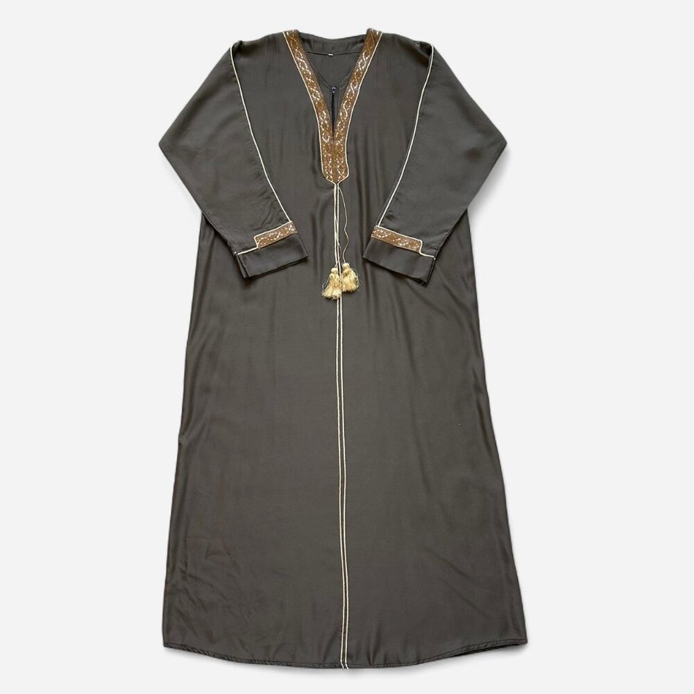 Brown Satin Abaya Dress with Gold Detailing